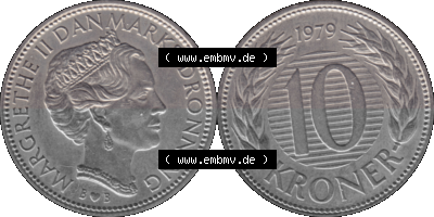 Alte Münze aus Dänemark als PNG-Grafik 1979-1988, 10 Kronen 1979 Sammlung