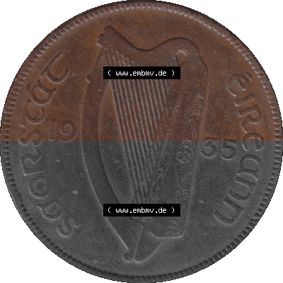 Münze aus Irland als PNG-Grafik 1928-1937, 1 Penny, Pence 1935 Sammlung