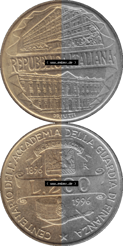 Münze aus Italien / Italia als PNG-Grafik 1996-1996, 200 Lire Zollakademie 1996 Sammlung