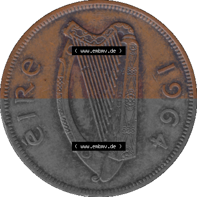 Münze aus Irland als PNG-Grafik 1940-1968, 1 Penny 1964 Sammlung