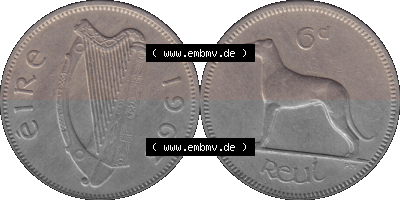 Münze aus Irland als PNG-Grafik 1942-1969, 6 Pence 1963 Sammlung