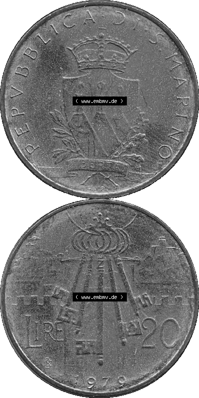 Münzensatz / KMS 1979 aus San Marino in Graustufen 1979-1979, 20 Lire, J. V. LIBERTAS REPVBBLICA DI S. MARINO, 1979 20 LIRE Sammlung