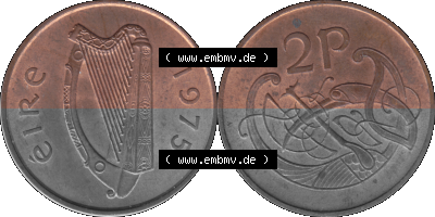 Münze aus Irland als PNG-Grafik 1971-1988, 2 Pence 1975 Sammlung