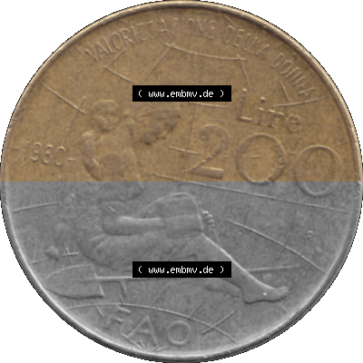 Münze aus Italien / Italia als PNG-Grafik 1980-1980, 200 Lire FAO - Internationales Jahr der Frau 1980 Sammlung