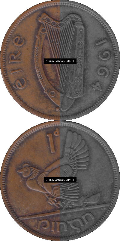 Münze aus Irland als PNG-Grafik 1940-1968, 1 Penny 1964 Sammlung