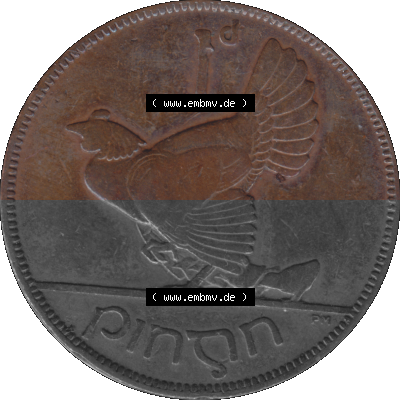 Münze aus Irland als PNG-Grafik 1928-1937, 1 Penny, Pence 1935 Sammlung