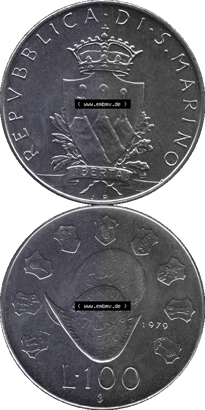 Bildmaterial Münzensatz / KMS 1979 aus San Marino im PNG-Format 1979-1979, 100 Lire, J.P. LIBERTAS REPVBBLICA DI S. MARINO L.100.... Sammlung