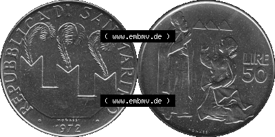 Münzensatz / KMS 1972 aus San Marino in Graustufen 1972-1972, 50 Lire, 1972, MONASSI REPUBBLICA DI SAN MARINO 50 LIRE Sammlung