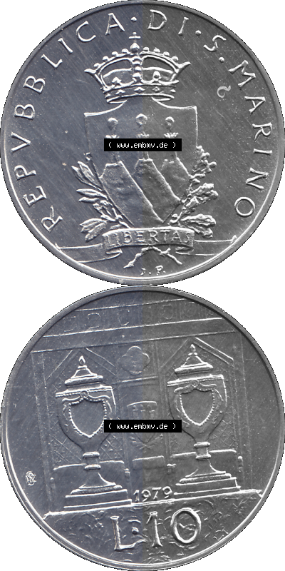 Bildmaterial Münzensatz / KMS 1979 aus San Marino im PNG-Format 1979-1979, 10 Lire, J. V. LIBERTAS REPVBBLICA DI S. MARINO, 1979... Sammlung