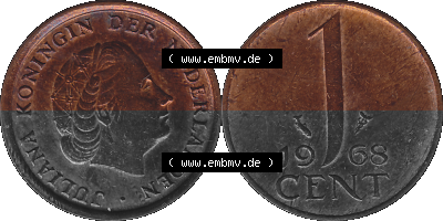 Münze der Niederlande 1951-1975, in PNG digitalisiert 1950-1980, 1 Cent Königin Juliana 1968, 1600 x 800 Pixel Querformat in... Sammlung