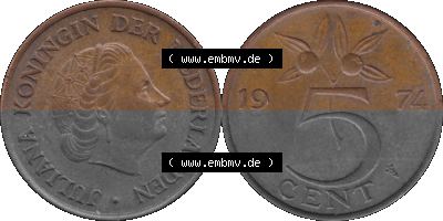 Alte Münze der Niederlande 1951-1975, in PNG digitalisiert 1950-1980, 5 Cent Königin Juliana 1974, 1960 x 980 Pixel Querformat... Sammlung