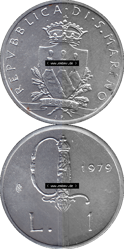 Bildmaterial Münzensatz / KMS 1979 aus San Marino im PNG-Format 1979-1979, 1 Lira, 1 Lire, J. V. LIBERTAS REPVBBLICA DI S. MARINO,... Sammlung