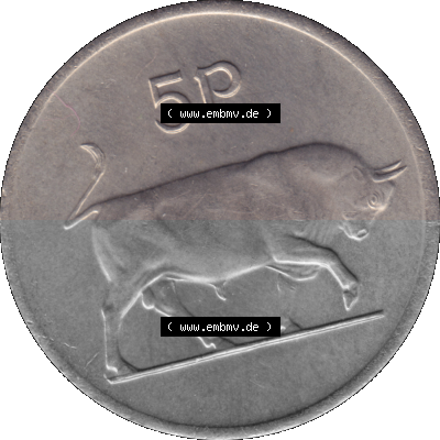 Münze aus Irland als PNG-Grafik 1969-1990, 5 Pence 1976 Sammlung