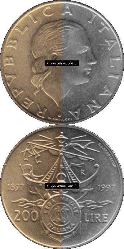 Münze aus Italien / Italia als PNG-Grafik 1997-1997, 200 Lire Italienische Meeresliga 1997 Sammlung