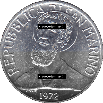 San Marino 1972-1972, Münze 5 Lire, 1972, LIRE MONASSI REPUBBLICA DI SAN MARINO Sammlung