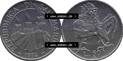 San Marino Münze 1974-1974 als transparente PNG-Grafik, 50 Lire, L.50 MINGUZZI MONASSI INC. Sammlung