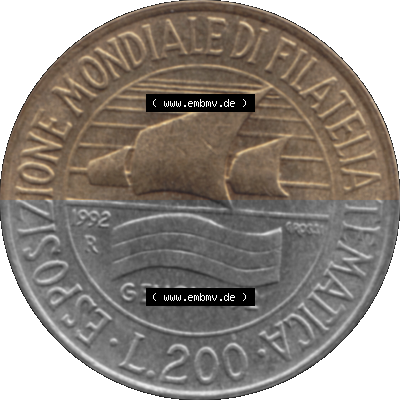 Münze aus Italien / Italia als PNG-Grafik 1992-1992, 200 Lire Briefmarkenausstellung in Genua 1992 Sammlung
