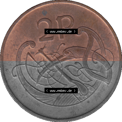 Münze aus Irland als PNG-Grafik 1971-1988, 2 Pence 1975 Sammlung