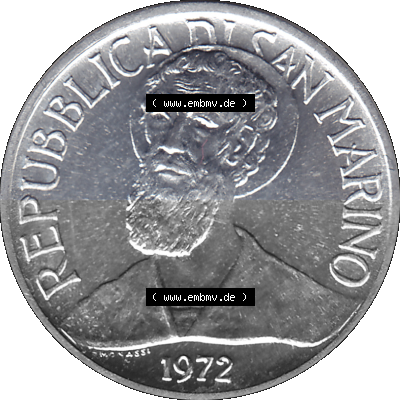 San Marino 1972-1972, Münze 1 Lira, Lire 1972, 1 LIRA MONASSI REPUBBLICA DI SAN MARINO Sammlung