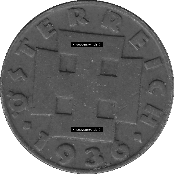 Grau bzw. s/w Alte Münze 2 / Zwei Groschen Österreich in original Farbgebung von Scanner transparenten PNG 1925-1938, 2 Zwei Groschen, Krückenkreuz 1936-02. Vorderseite der alten... Sammlung Graustufen