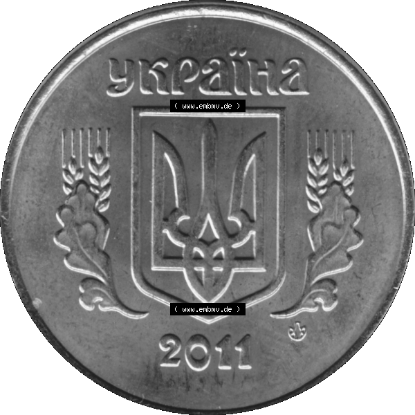 Grau bzw. s/w Alte Münze aus der Ukraine als PNG-Grafik 2001-02 016, 25 Kopeken 2011-01. Vorderseite der alten Umlaufmünze aus der Ukraine, zum katalogisieren und verwalten im Münzen-Katalog... Sammlung Graustufen