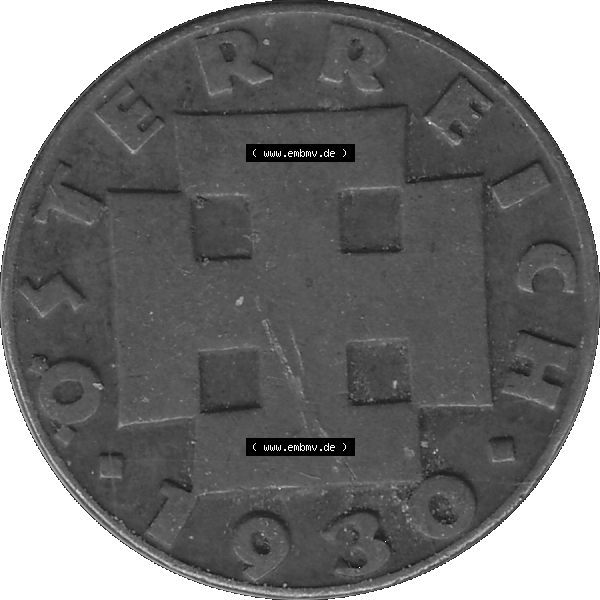 Grau bzw. s/w Alte Münze 2 / Zwei Groschen Österreich in original Farbgebung von Scanner transparenten PNG 1925-1938, 2 Zwei Groschen, Krückenkreuz 1930-03. Vorderseite der alten... Sammlung Graustufen