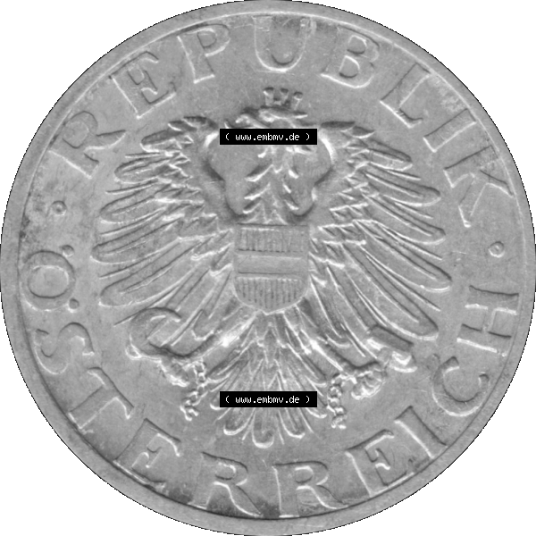 Grau bzw. s/w Alte Münze aus Österreich als PNG-Grafik 1946-1955, 50 Groschen 1955-01. Vorderseite der alten österreichischen Umlaufmünze aus Österreich, Münze vor Euro,... Sammlung Graustufen