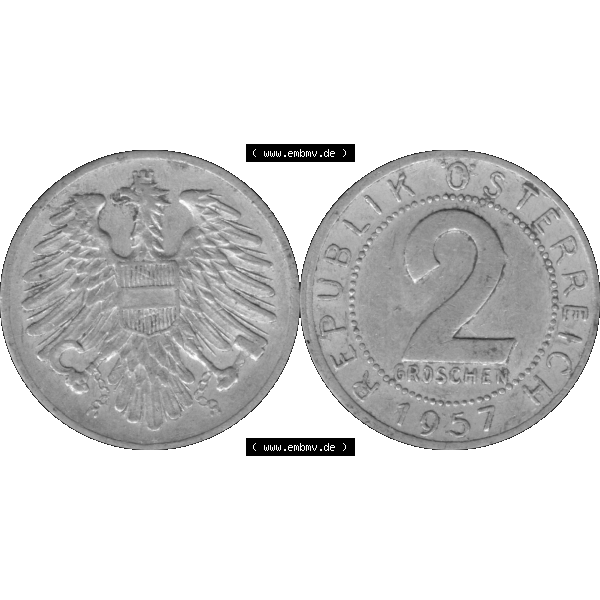 Grau bzw. s/w Alte Münze aus Österreich als PNG-Grafik 1950-1994, 2 Groschen 1957-01 Graustufen. Vorderseite und Rückseite der 2 Groschen Münze vertikal auf einen digitalen Graustufen... Sammlung Graustufen