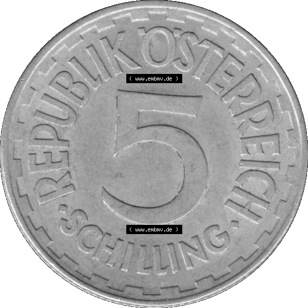 Grau bzw. s/w Alte Münze aus Österreich als PNG-Grafik 1952-1957, 5 Schilling 1952-01. Rückseite der alten 5 Schilling Umlaufmünze aus Österreich, Münze wurde vor dem... Sammlung Graustufen