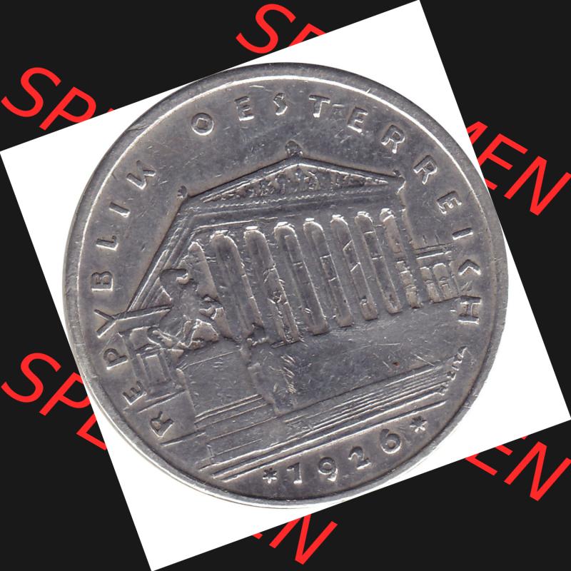 Alte Münzen Österreich 1925-1932, 1 Schilling 1926-01 Silbermünze Parlamentsgebäude in Wien, Bindenschild 6 Gramm 640er Silber. Vorderseite als JPG-Grafik für... Sammlung