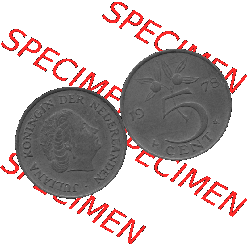 Alte Münze Niederlande in Grau 1950-1980, 5 Cent Königin Juliana 1978-01 Graustufen. Vorderseite und Rückseite horizontal auf einen digitalen grauen / Graustufen Bild der... Sammlung