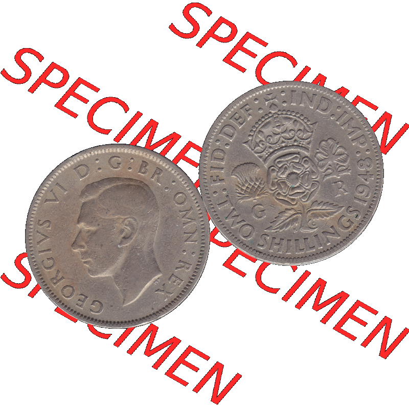 Alte Münze Großbritannien, Bild in Farbe bzw. Color PNG-Grafik, Umlaufmünze aus dem Zeitraum 1947-1948, 2 Schilling-Florin, Two Shillings, 1948-06,... Sammlung
