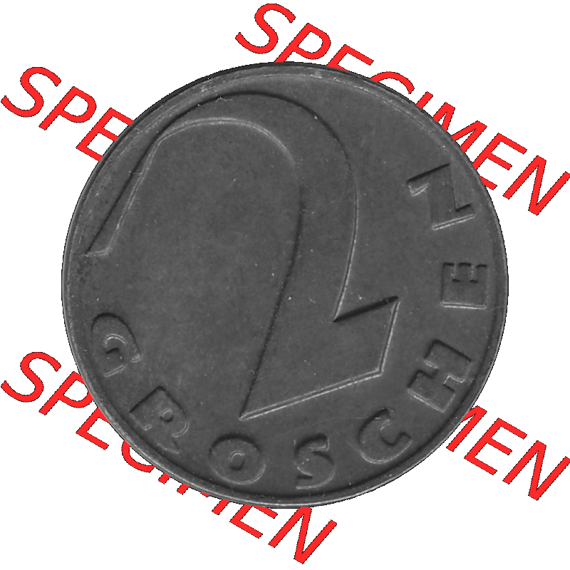 Alte Münze 2 / Zwei Groschen Österreich in s/w Schwarzweiß bzw. Graustufen Farbgebung von Scanner transparenten PNG 1925-1938, 2 Zwei Groschen, Krückenkreuz... Sammlung