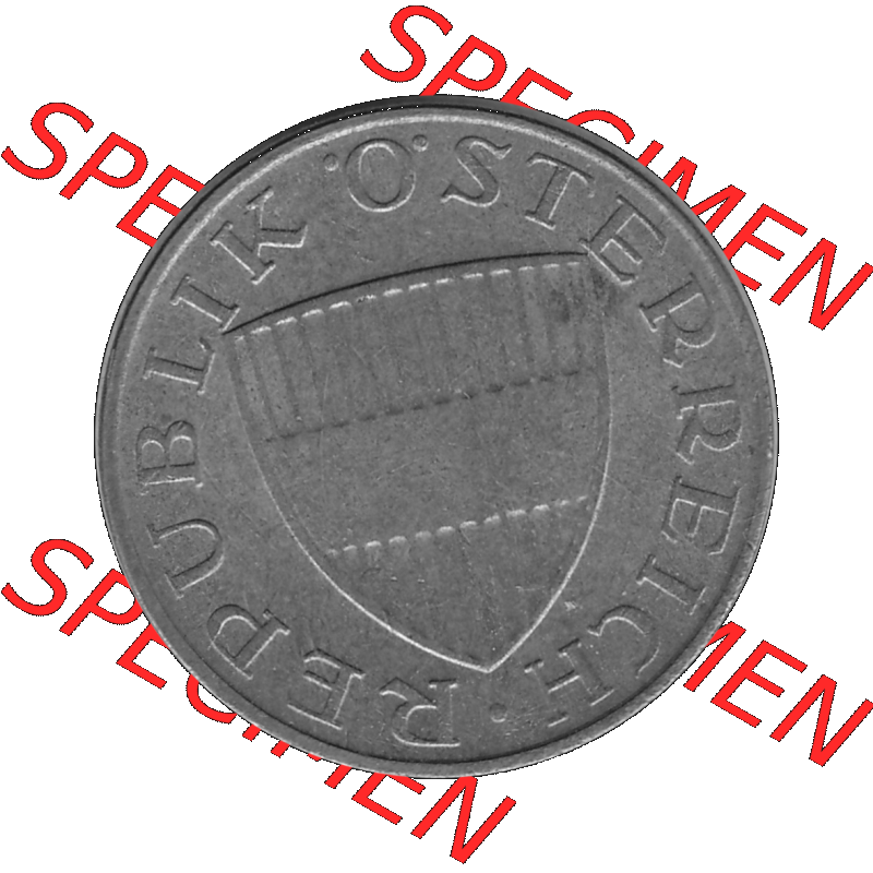 Alte Münze 50 / Fünfzig Groschen Österreich in s/w Schwarzweiß bzw. Graustufen Farbgebung von Scanner transparenten PNG 1959-2001, 50 Groschen 1977-01, Bindenschild... Sammlung