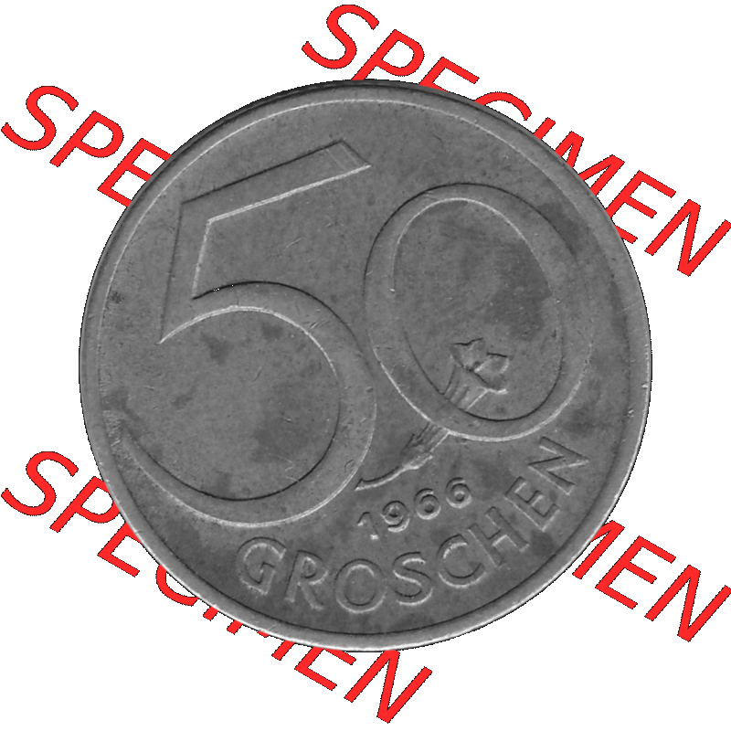 Alte Münze 50 / Fünfzig Groschen Österreich in s/w Schwarzweiß bzw. Graustufen Farbgebung von Scanner transparenten PNG 1959-2001, 50 Groschen 1966-01, Bindenschild... Sammlung