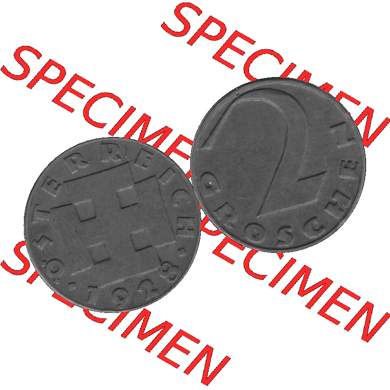 Alte Münze 2 / Zwei Groschen Österreich in s/w Schwarzweiß bzw. Graustufen Farbgebung von Scanner transparenten PNG 1925-1938, 2 Zwei Groschen, Krückenkreuz... Sammlung