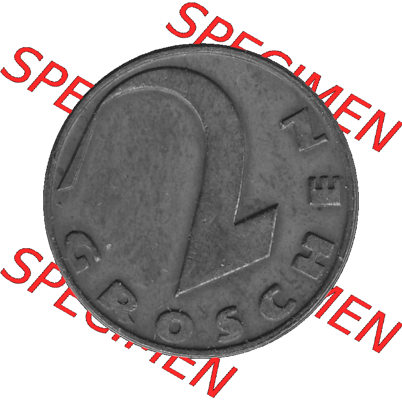 Alte Münze 2 / Zwei Groschen Österreich in s/w Schwarzweiß bzw. Graustufen Farbgebung von Scanner transparenten PNG 1925-1938, 2 Zwei Groschen, Krückenkreuz... Sammlung