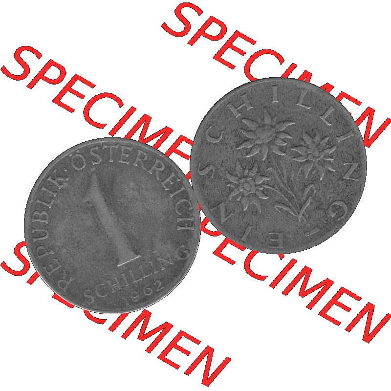 Alte Münzen Österreich 1 / Ein Schilling 1959-2001, 1 Schilling 1962-01, Edelweiß Graustufen. Vorderseite und Rückseite der Österreich Zweite Republik Ein... Sammlung