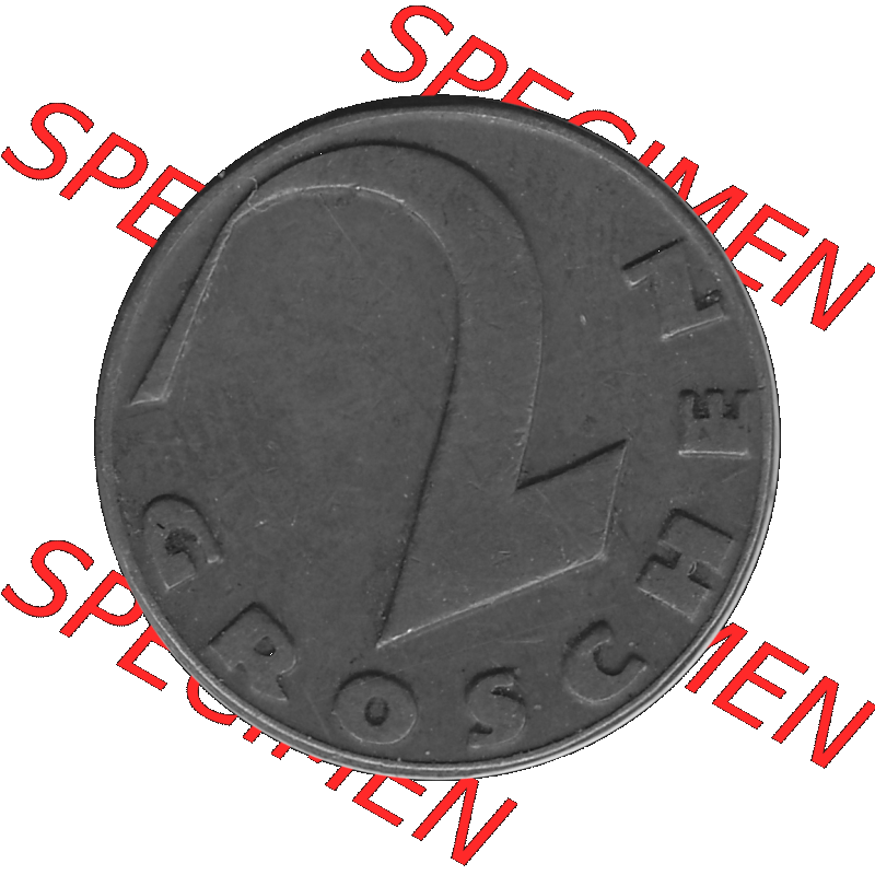 Alte Münze 2 / Zwei Groschen Österreich in s/w Schwarzweiß bzw. Graustufen Farbgebung von Scanner transparenten PNG 1925-1938, 2 Zwei Groschen, Krückenkreuz... Sammlung