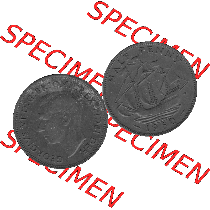 Alte Münze Großbritannien Umlaufmünze Half Penny 1949-1952, Half Penny 1950-01, George VI. GEORGIVS VI D-G-BR-OMN-REX FIDEI DEF.HP Graustufen. Vorderseite... Sammlung