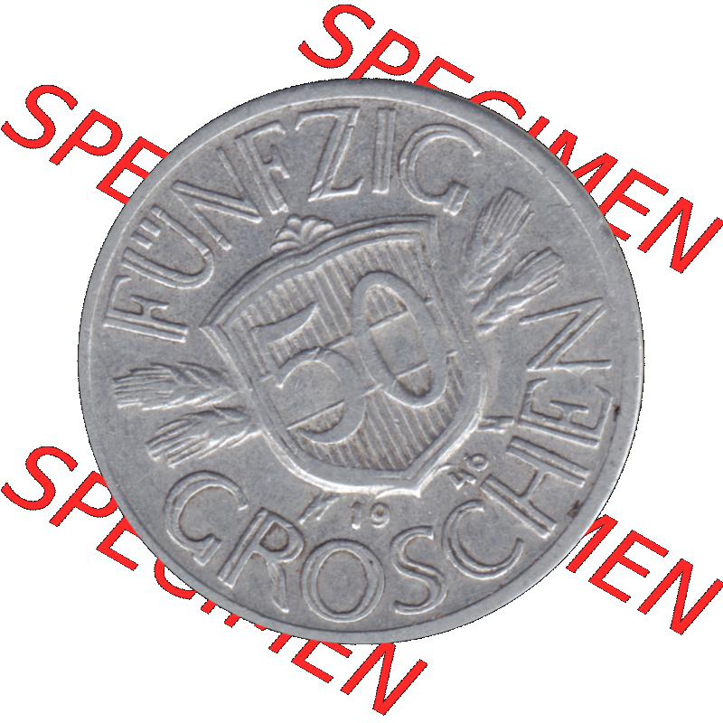 Alte Münze aus Österreich als PNG-Grafik 1946-1955, 50 Groschen 1946-01. Rückseite der alten 50 Groschen Umlaufmünze aus Österreich, Münze wurde vor dem... Sammlung