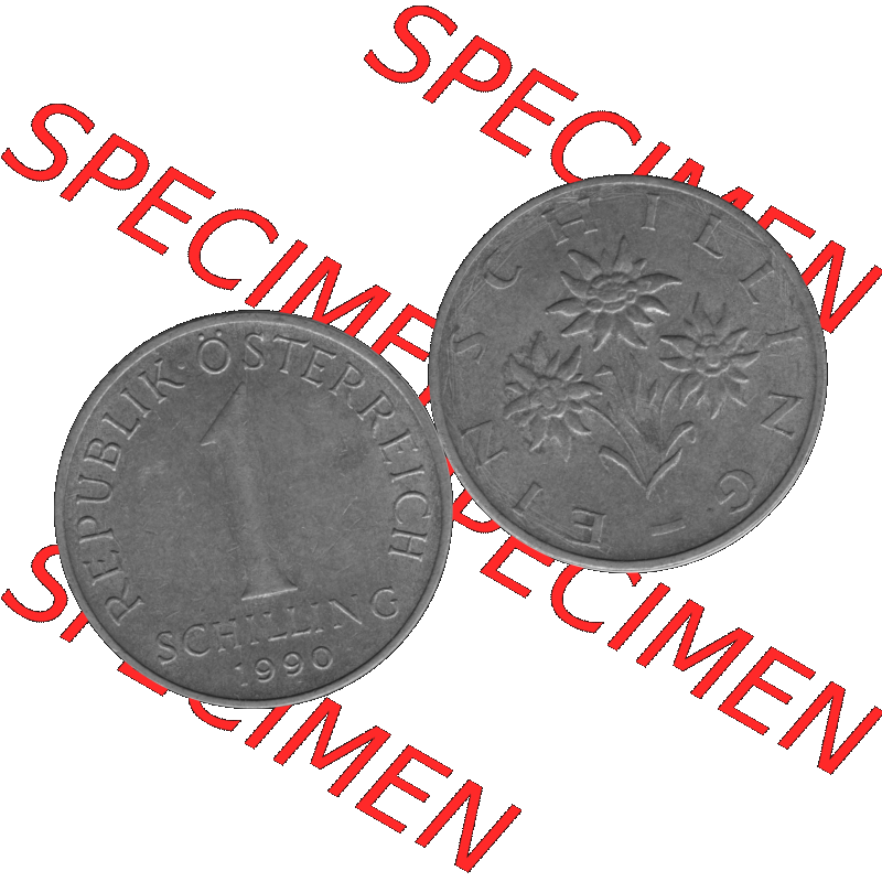 Alte Münzen Österreich 1 / Ein Schilling in Graustufen 1959-2001, 1 Schilling 1990-01 Graustufen. Vorderseite und Rückseite der Österreich Zweite Republik 1 / Ein... Sammlung