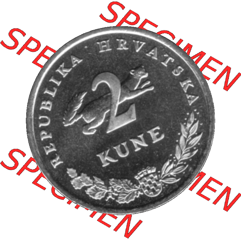 Alte Münze Kroatien Umlaufmünze 1993-2021, 2 Kune 2003-01 Graustufen Graustufen. Vorderseite in Graustufen der Münze aus Kroatien auf einen digitalen PNG-Bild der alten Umlaufmünze... Sammlung