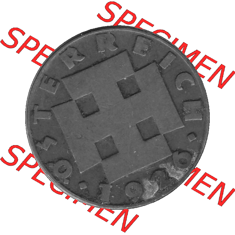 Alte Münze 2 / Zwei Groschen Österreich in s/w Schwarzweiß bzw. Graustufen Farbgebung von Scanner transparenten PNG 1925-1938, 2 Zwei Groschen, Krückenkreuz... Sammlung
