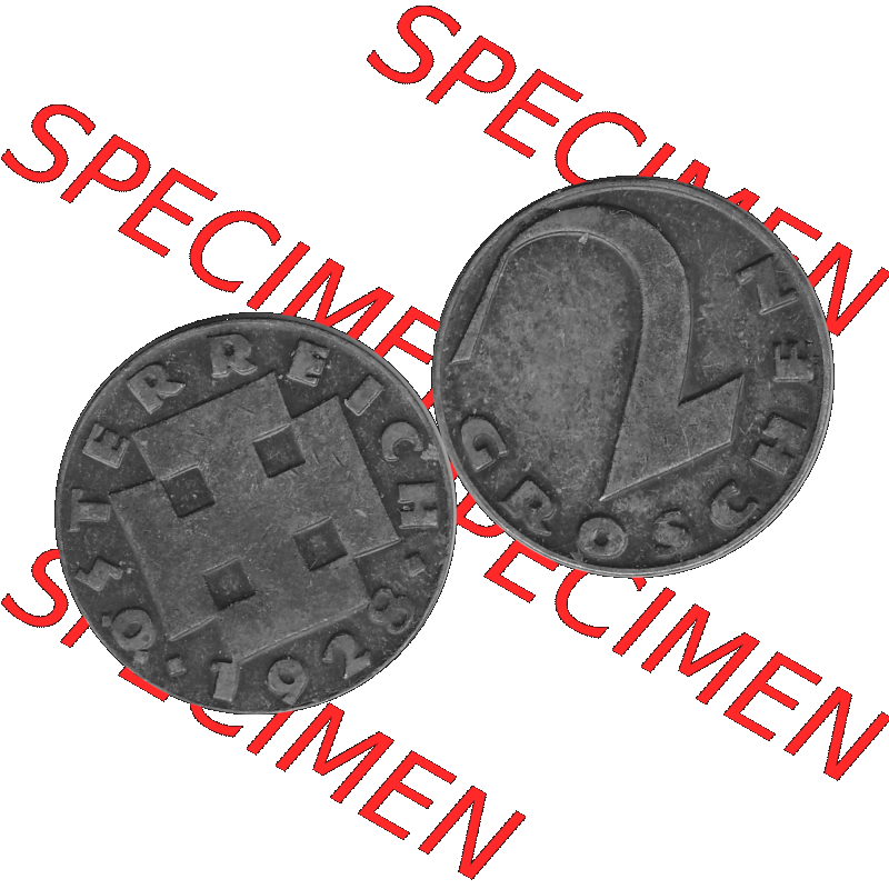 Alte Münze 2 / Zwei Groschen Österreich in s/w Schwarzweiß bzw. Graustufen Farbgebung von Scanner transparenten PNG 1925-1938, 2 Zwei Groschen, Krückenkreuz... Sammlung