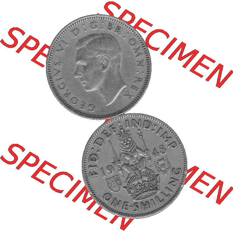 Alte Münze Großbritannien, Bild in s/w bzw. Graustufen PNG-Grafik 1947-1948, 1 One Schilling - One Shilling, 1948-10 Sitzender gekrönter Löwe auf Krone... Sammlung