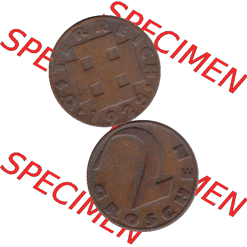 Alte Münze 2 / Zwei Groschen Österreich in original Farbgebung von Scanner transparenten PNG 1925-1938, 2 Zwei Groschen, Krückenkreuz 1928-03. Vorderseite und Rückseite... Sammlung