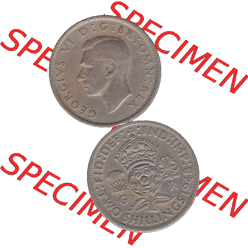 Alte Münze Großbritannien, Bild in Farbe bzw. Color PNG-Grafik, Umlaufmünze aus dem Zeitraum 1947-1948, 2 Schilling-Florin, Two Shillings, 1948-06,... Sammlung