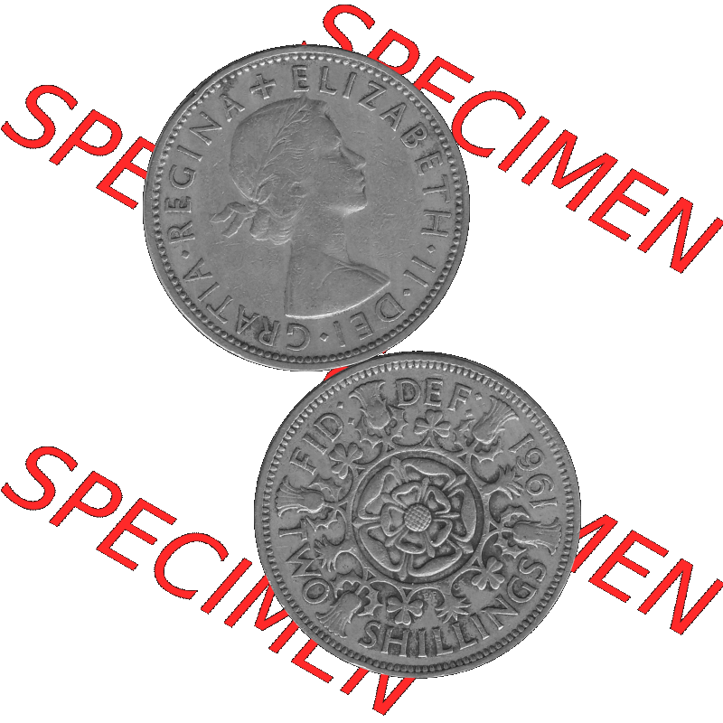Alte Münze Großbritannien, Bild in s/w bzw. Graustufen PNG-Grafik, Umlaufmünze aus dem Zeitraum 1954-1970, 2 Schilling-Florin, Two Shillings, 1961-02... Sammlung