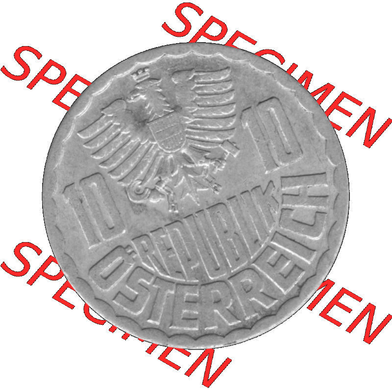 Alte Münze 10 / Zehn Groschen Österreich in s/w Schwarzweiß bzw. Graustufen Farbgebung von Scanner transparenten PNG 1951-2001, 10 Groschen 1952-01 Graustufen.... Sammlung